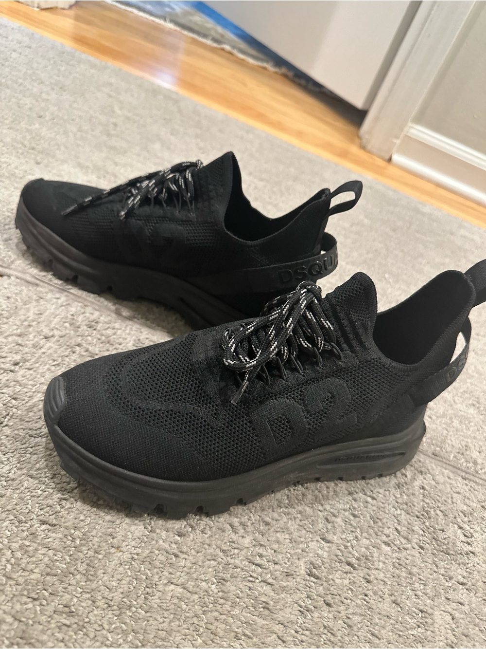 DSQUARED2 All-Black Knit Slip-On Sneakers with Reflective Laces